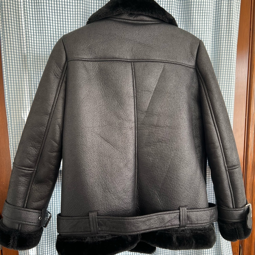 Topshop Black Faux Leather Jacket with Faux Fur Collar - Picture 3 of 7